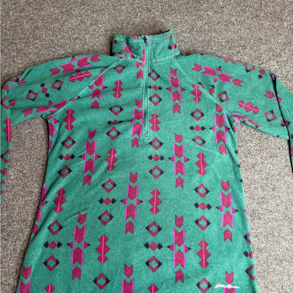 Eddie Bauer Teal and Purple Patterned Fleece Quarter Zip